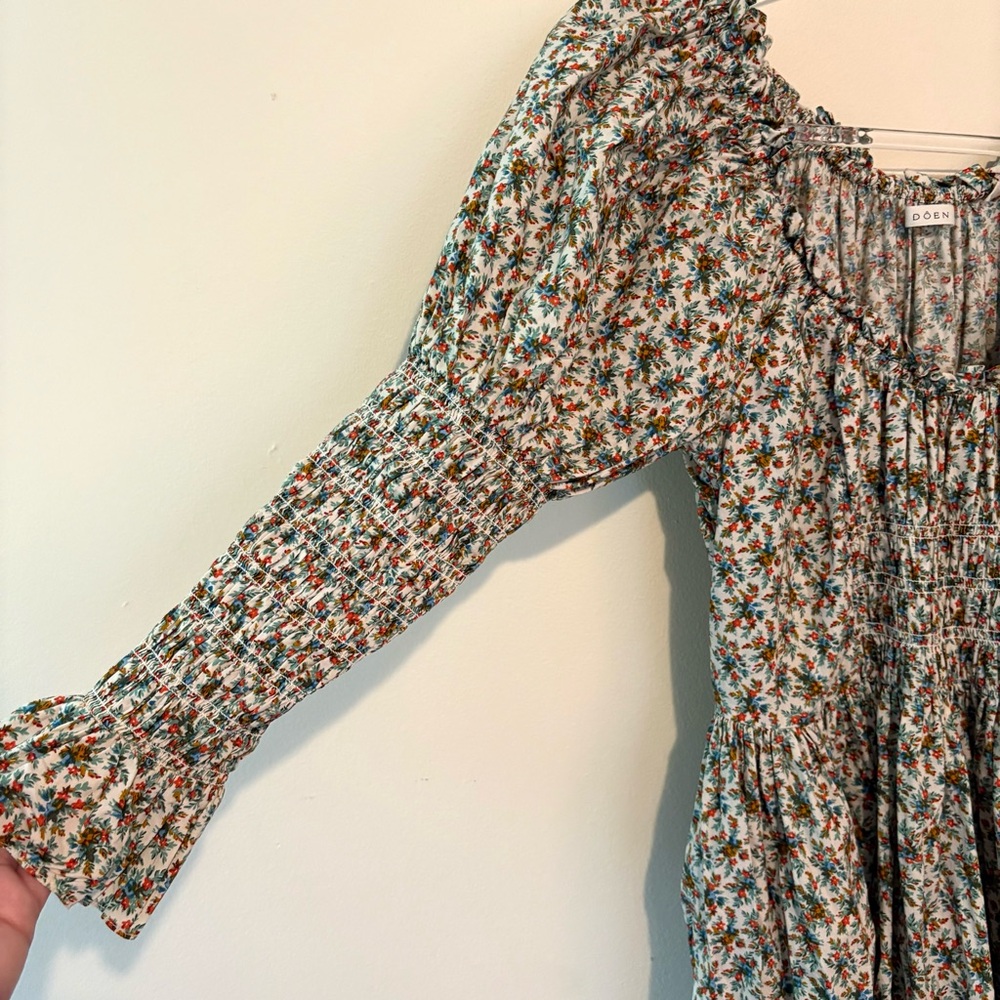 Doen Floral Midi Dress in Cream and Green - Picture 7 of 11